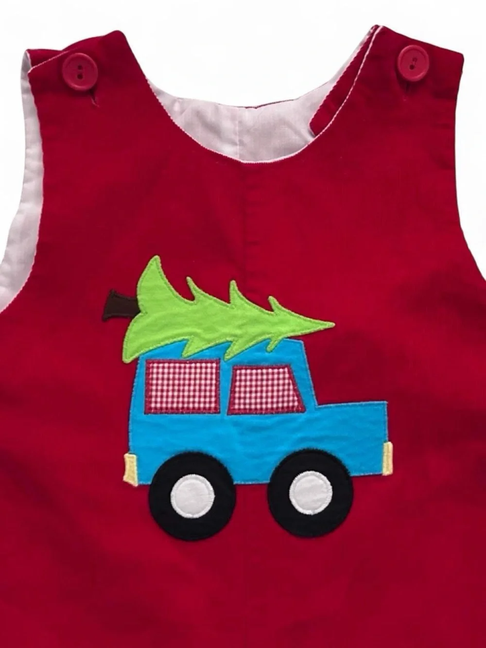 Kelly's Kids red 2T boys appliqué romper, 100% cotton, corduroy holiday jon jon